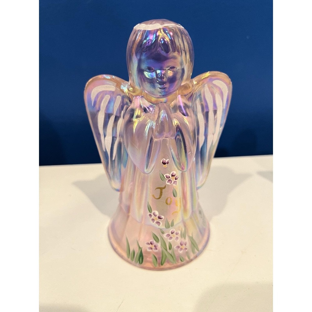 Fenton Art Glass Angel Iridescent Joy Hand Painted Flowers Signed Williams - Picture 9 of 9